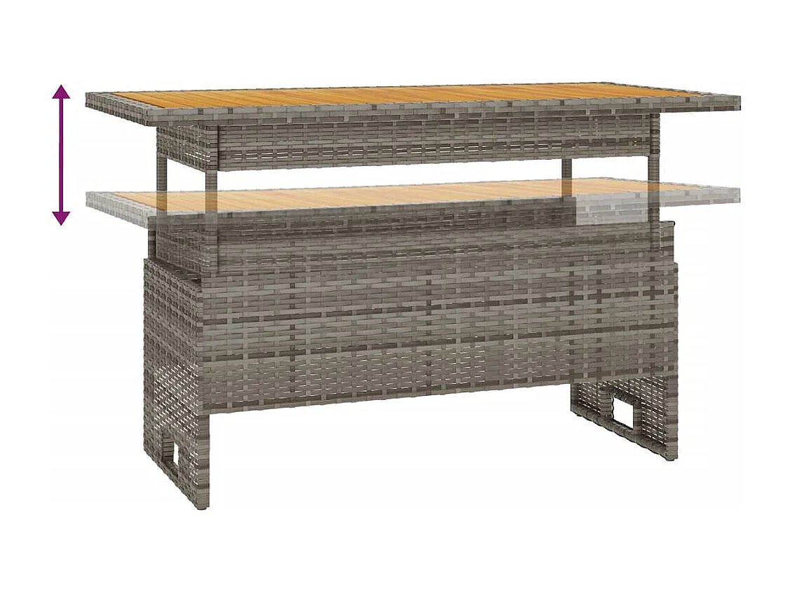 Table de jardin gris 100x50x43-63 acacia et résine tressée