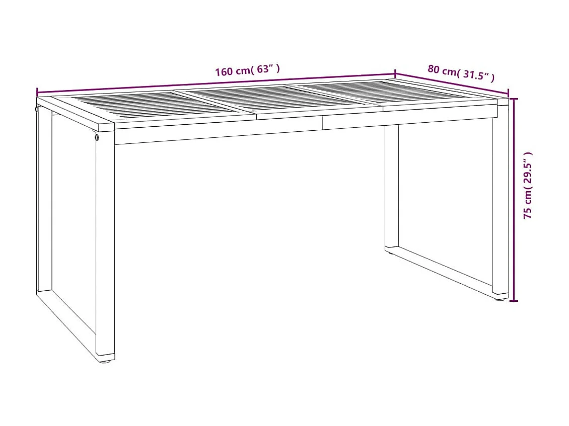 Table de jardin et pied en forme de U 160x80x75 bois acacia