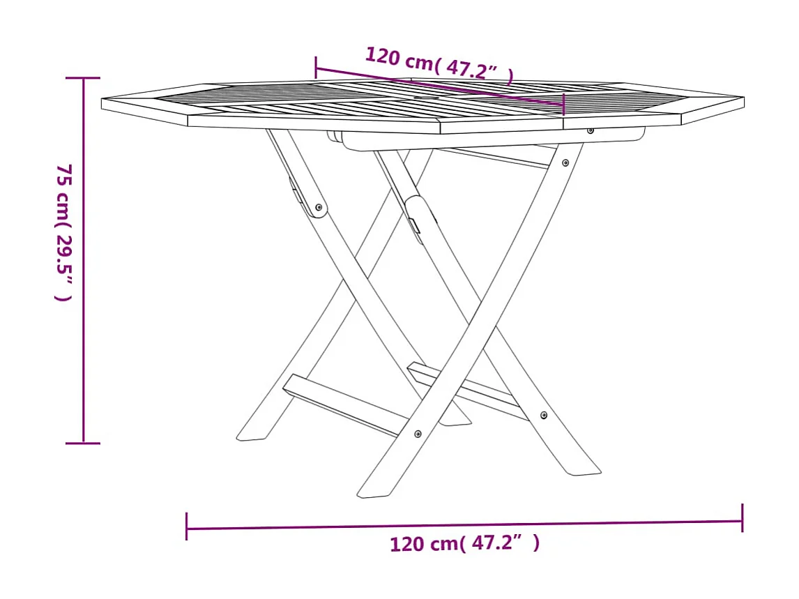 Table pliable de jardin 120x120x75 bois massif de teck