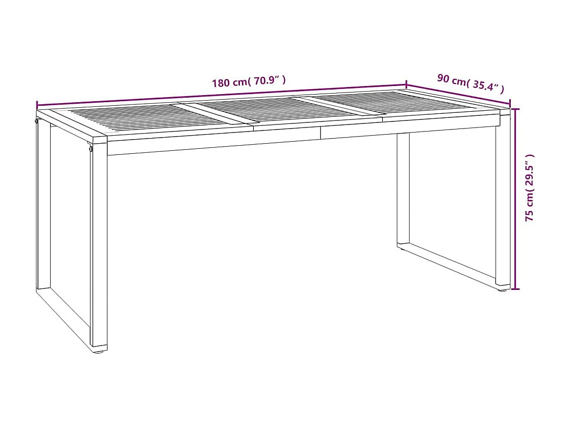 Table de jardin et pied en forme de U 180x90x75 bois acacia