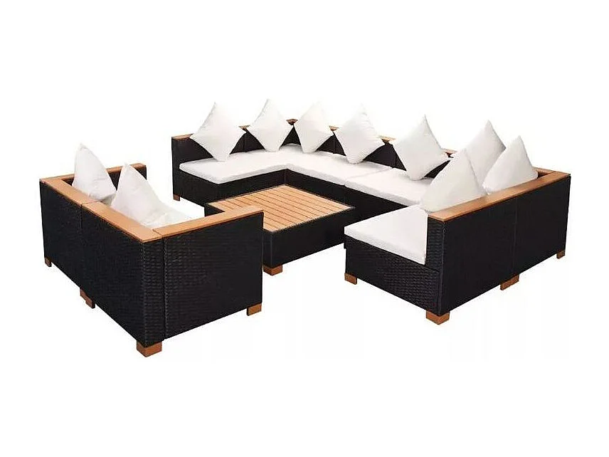 Salon de jardin 8 pièce résine tressée noir et coussin blanc Kimberly 2