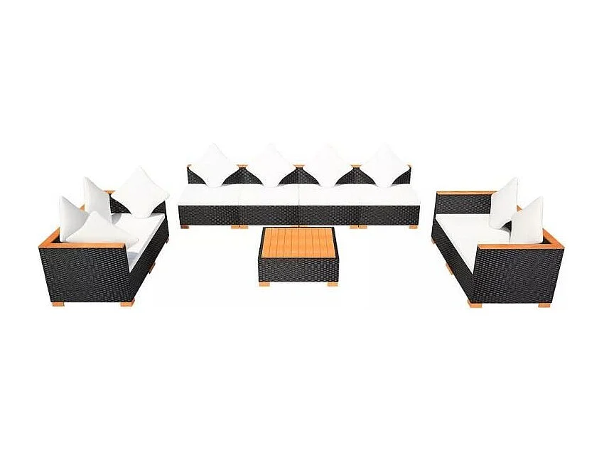 Salon de jardin 8 pièce résine tressée noir et coussin blanc Kimberly 2