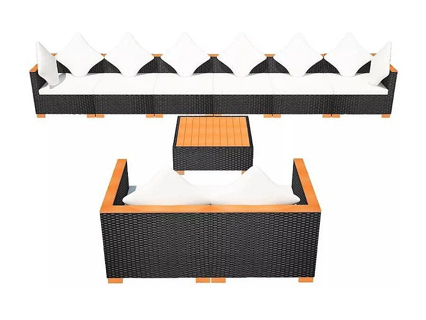 Salon de jardin 8 pièce résine tressée noir et coussin blanc Kimberly 2