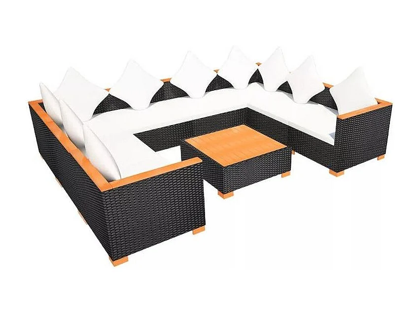 Salon de jardin 8 pièce résine tressée noir et coussin blanc Kimberly 2