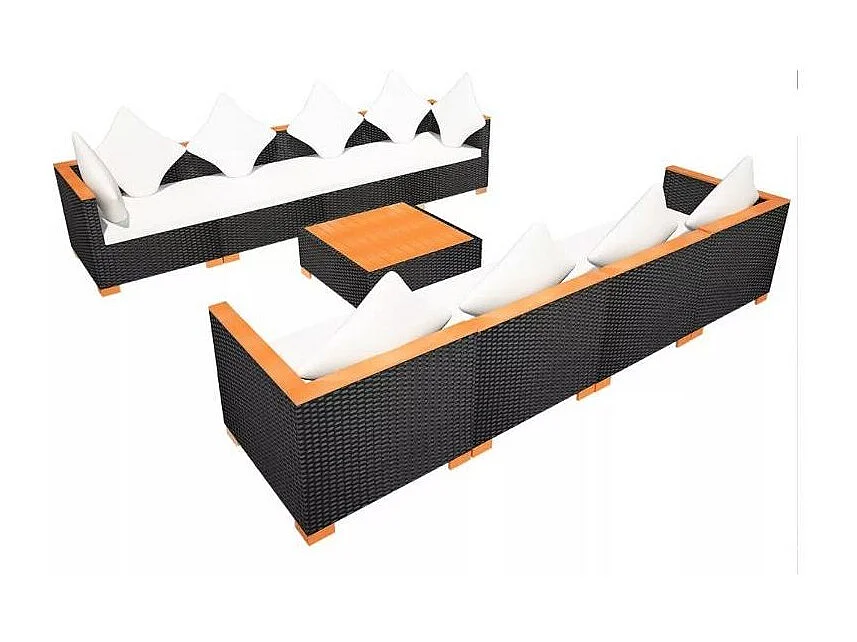 Salon de jardin 8 pièce résine tressée noir et coussin blanc Kimberly 2