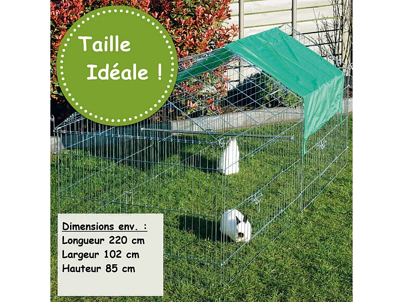 Parc Enclo lapin Extérieur grillage en métal pour lapin 2,20 x 1,02 x 0,85 m « 457 L Maison été»