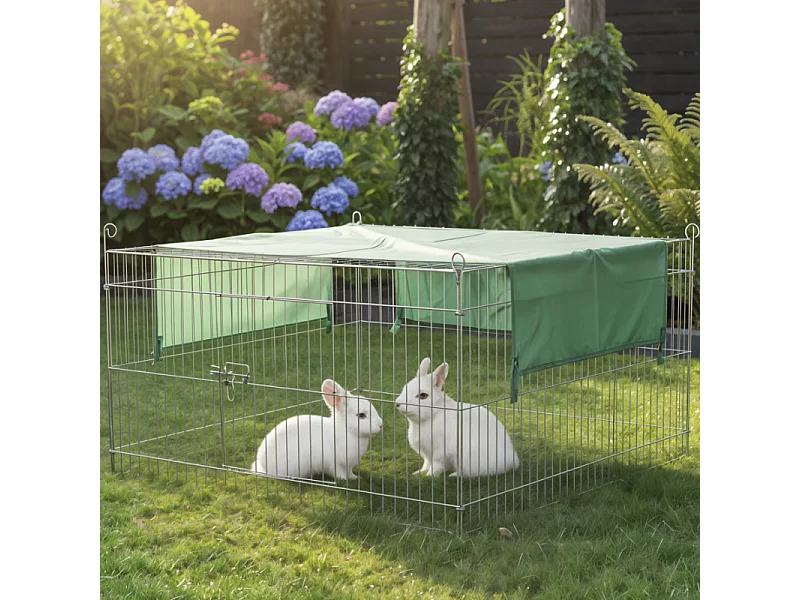 Parc Enclo Extérieur grillage en métal pour lapin, poule,cochon d'inde Taille S Carré été 2529