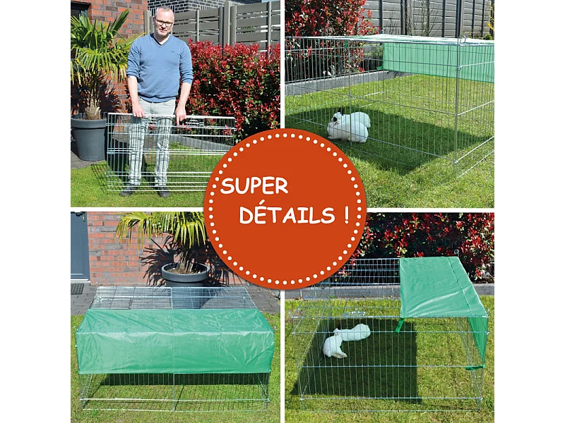 Parc Enclo Extérieur grillage en métal pour lapin, poule,cochon d'inde Taille M Carré été 2555