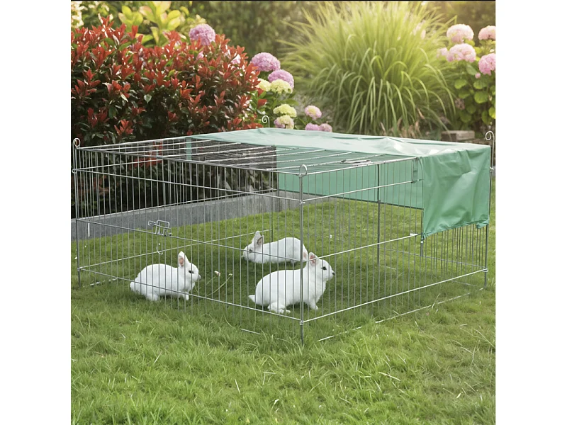 Parc Enclo Extérieur grillage en métal pour lapin, poule,cochon d'inde Taille M Carré été 2555