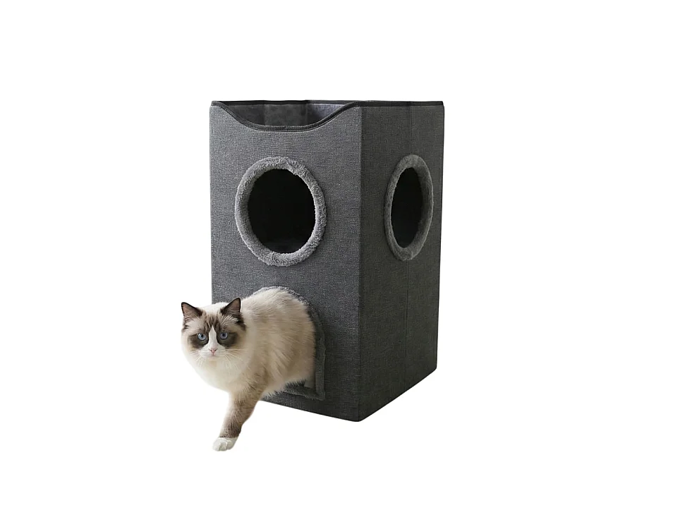 Niche maison pour chat pliable sur 2niveaux  36x61cm Gris Kira