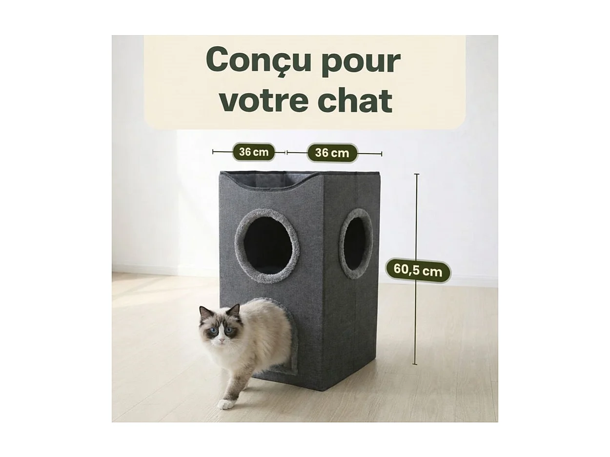 Niche maison pour chat pliable sur 2niveaux  36x61cm Gris Kira