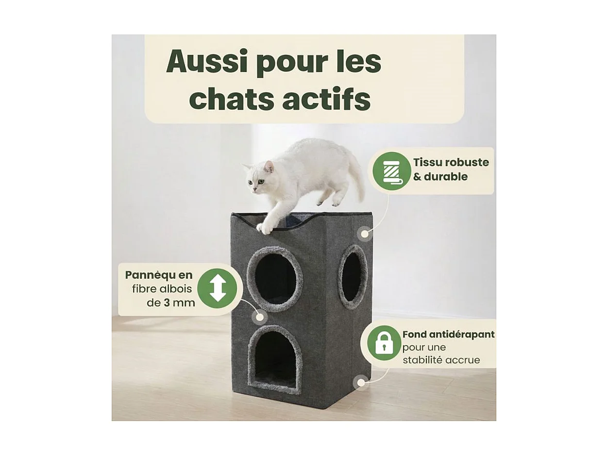Niche maison pour chat pliable sur 2niveaux  36x61cm Gris Kira