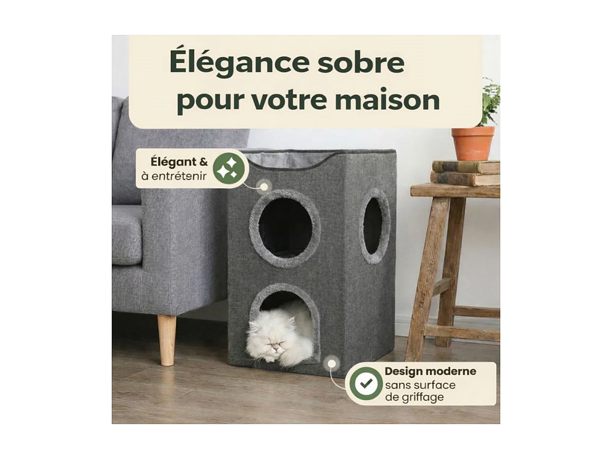 Niche maison pour chat pliable sur 2niveaux  36x61cm Gris Kira