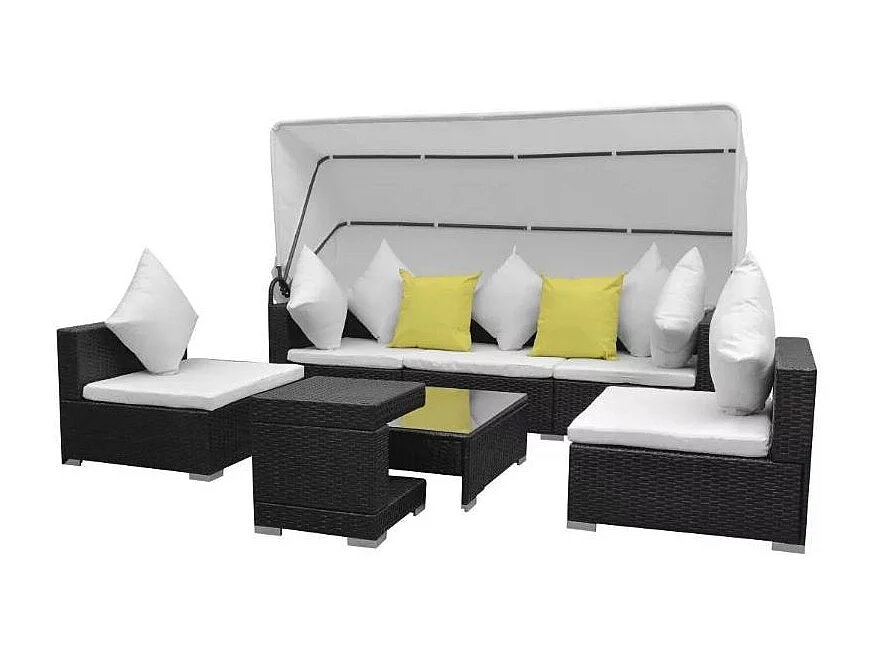 Salon de jardin à baldaquin 5 pièce résine tressée noir Chad