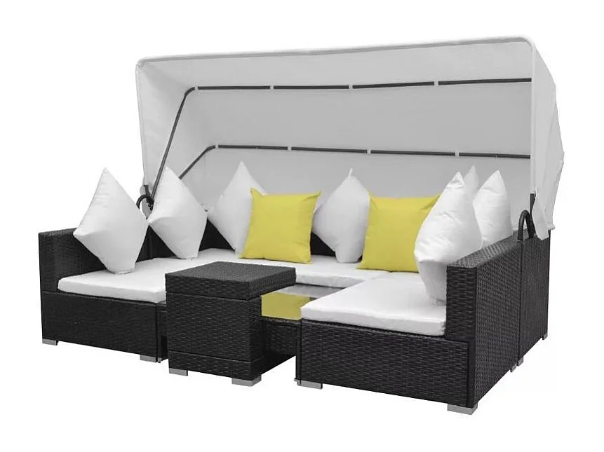 Salon de jardin à baldaquin 5 pièce résine tressée noir Chad