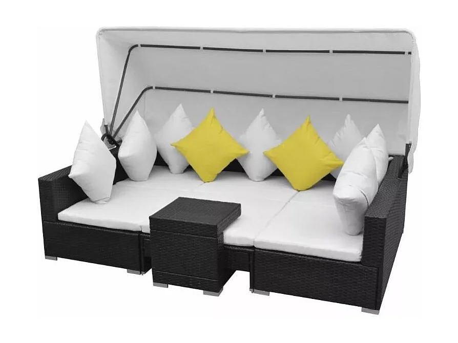 Salon de jardin à baldaquin 5 pièce résine tressée noir Chad