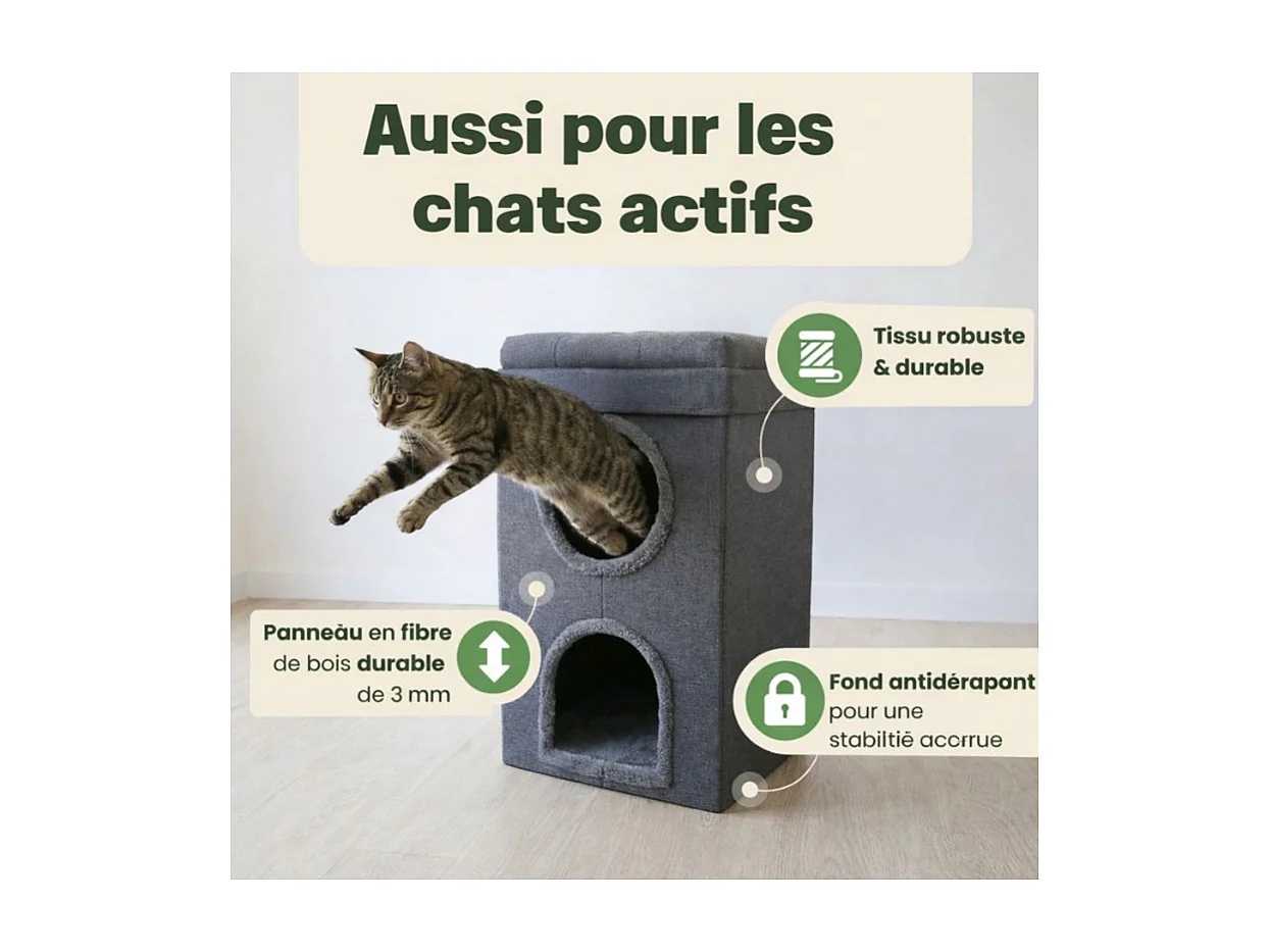 Niche maison pour chat pliable sur 2niveaux  39x64cm Gris Mona
