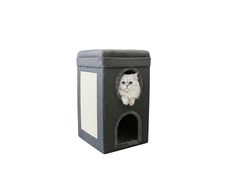 Niche maison pour chat pliable sur 2niveaux  39x64cm Gris Mona