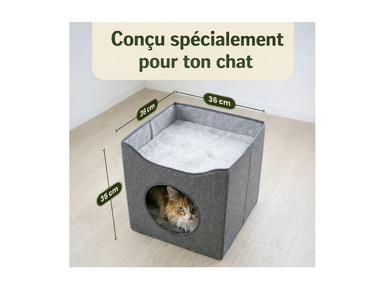 Niche maison pour chat pliable 36x36x35cm Gris Leo