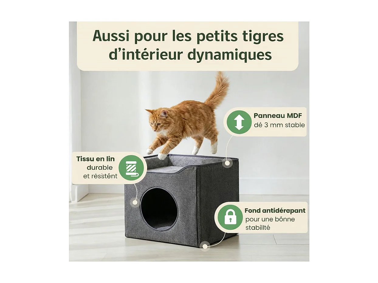 Niche maison pour chat pliable 36x36x35cm Gris Leo