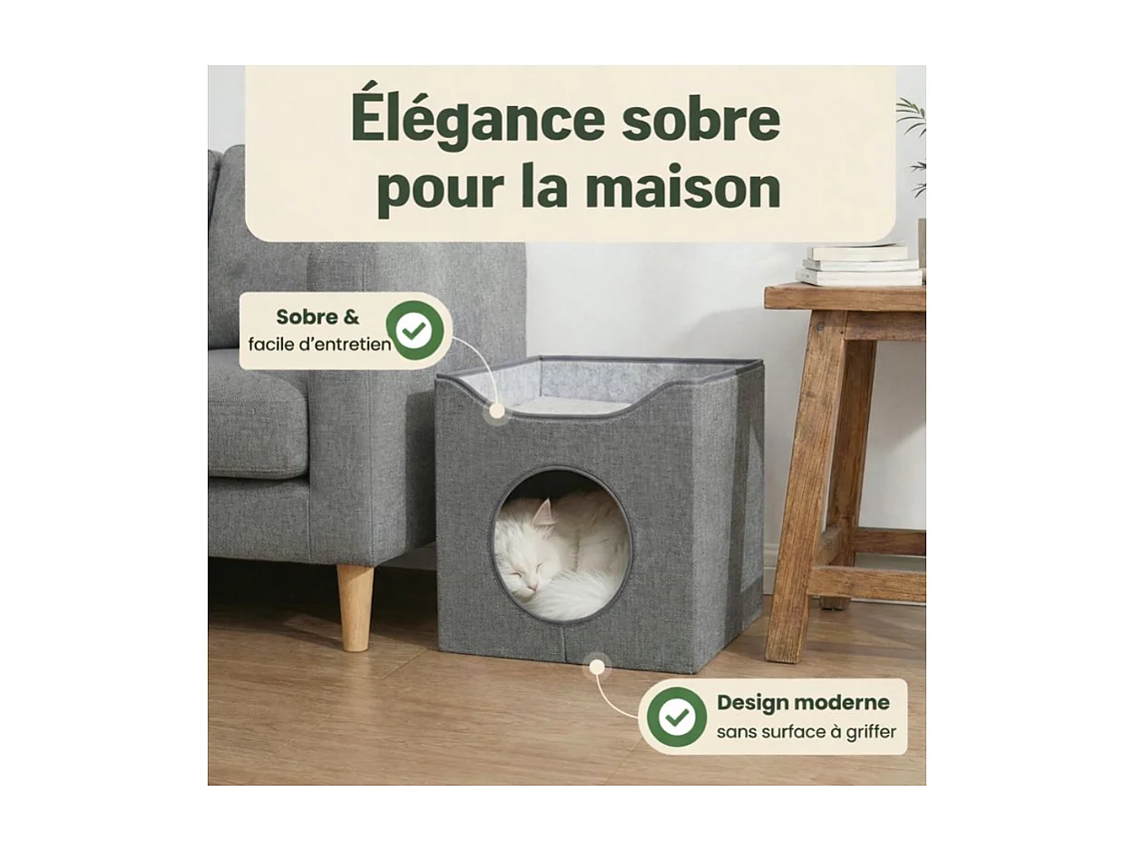 Niche maison pour chat pliable 36x36x35cm Gris Leo
