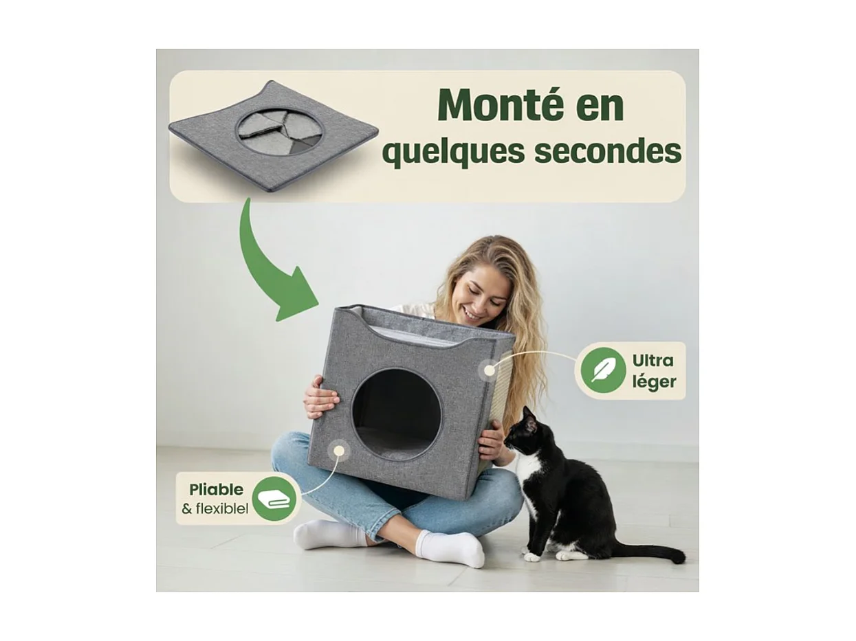 Niche maison pour chat pliable 36x36x35cm Gris Leo