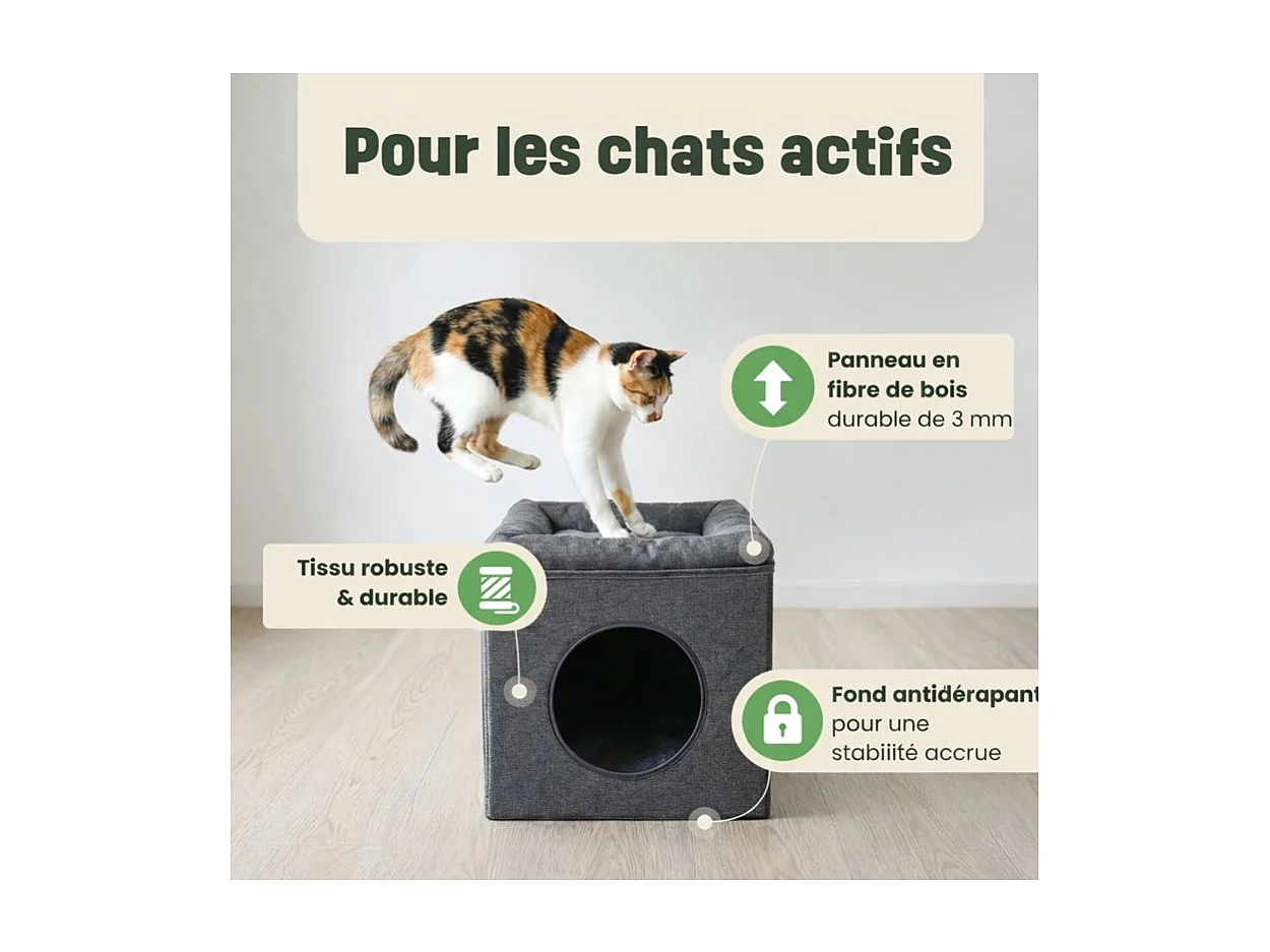 Niche maison pour chat pliable 36x36x33cm Gris Milo
