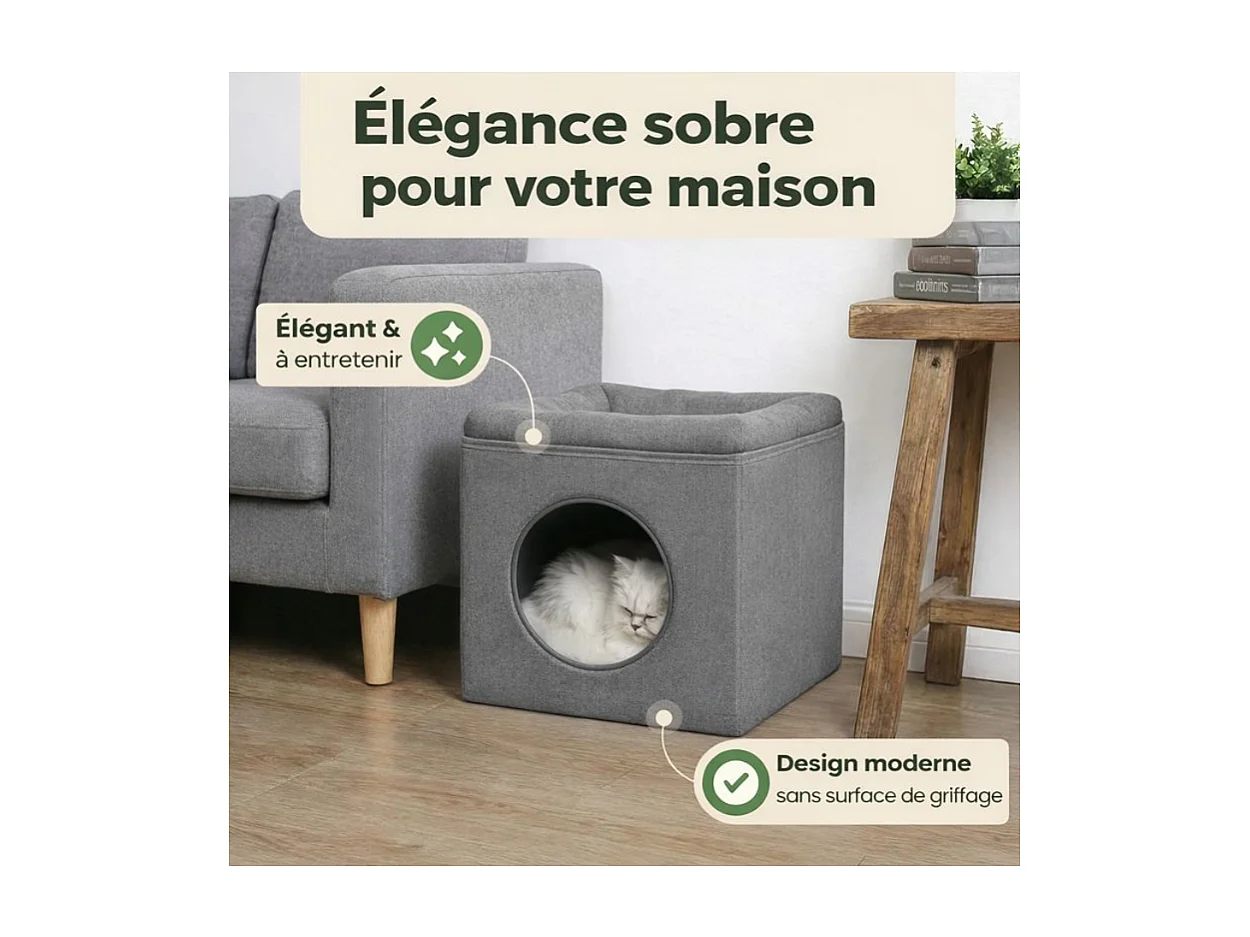 Niche maison pour chat pliable 36x36x33cm Gris Milo