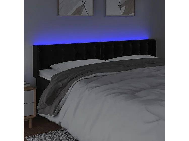 Tête de lit à LED Noir 163x16x78-88 Velours