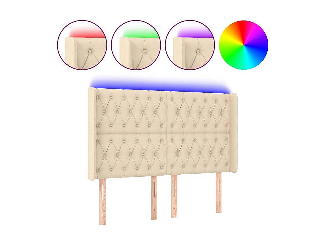 Tête de lit à LED Crème 147x16x118-128 Tissu