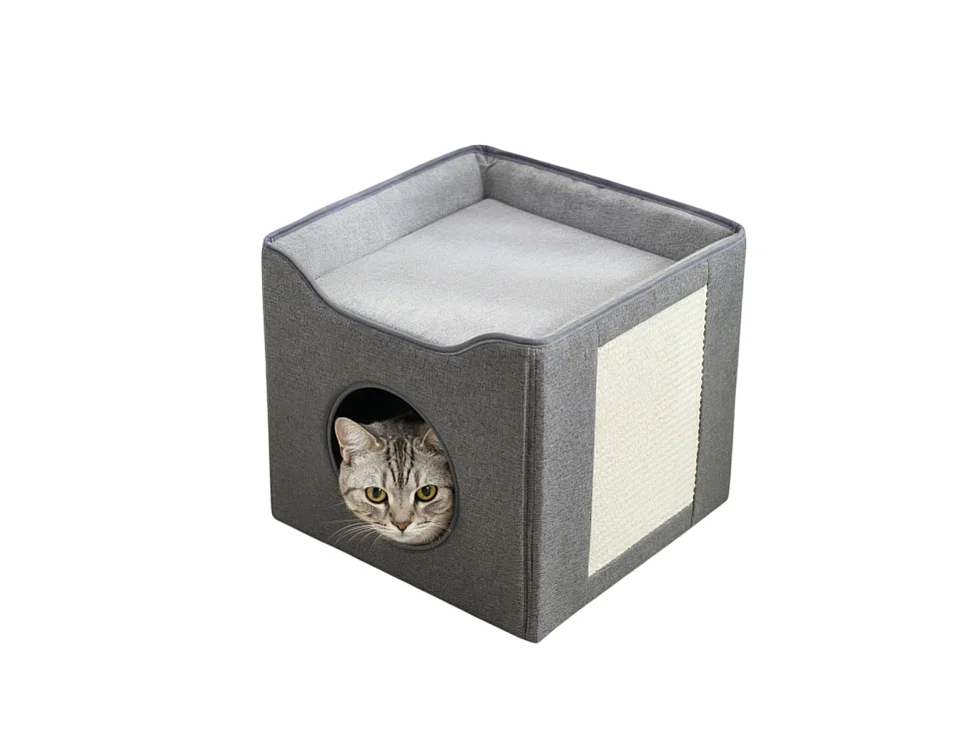 Niche maison pour chat pliable 39x39x36cm Gris Minka