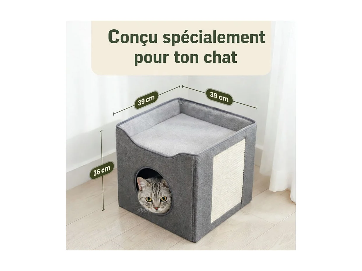 Niche maison pour chat pliable 39x39x36cm Gris Minka