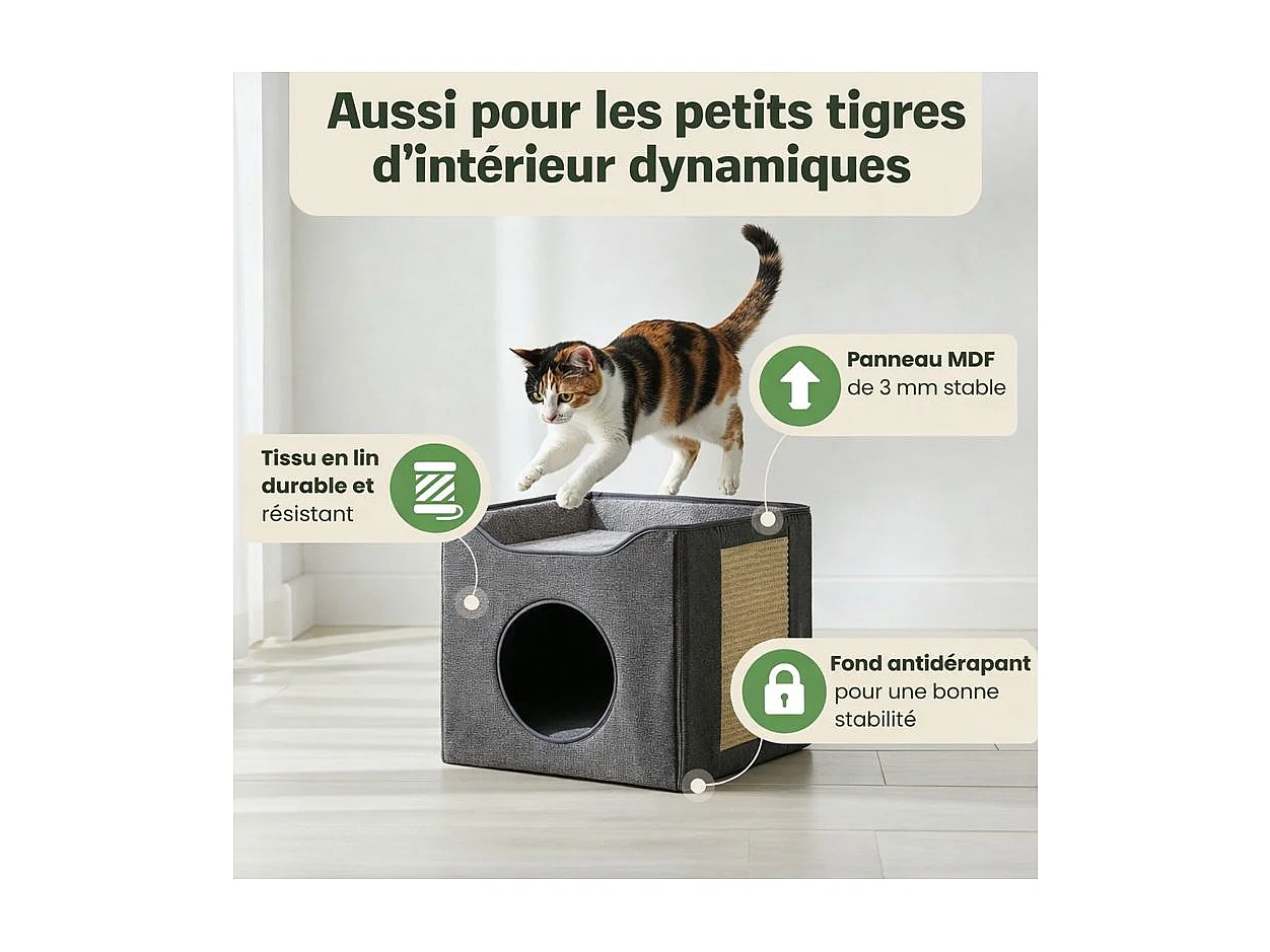 Niche maison pour chat pliable 39x39x36cm Gris Minka