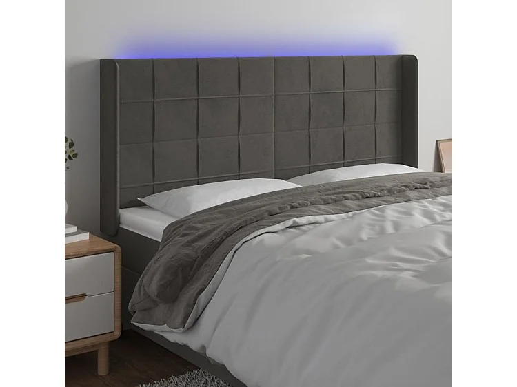 Tête de lit à LED Gris foncé 183x16x118-128 Velours