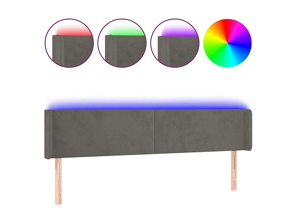 Tête de lit à LED Gris foncé 183x16x78-88 Velours