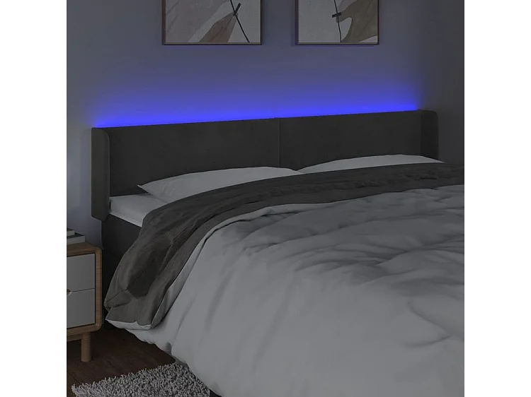 Tête de lit à LED Gris foncé 183x16x78-88 Velours