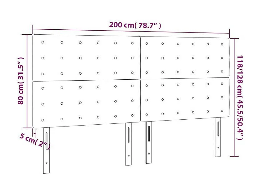 Tête de lit à LED Bleu foncé 200x5x118-128 Velours