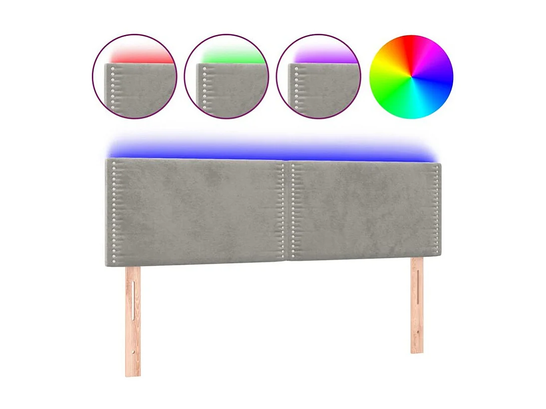 Tête de lit à LED Gris clair 144x5x78-88 Velours