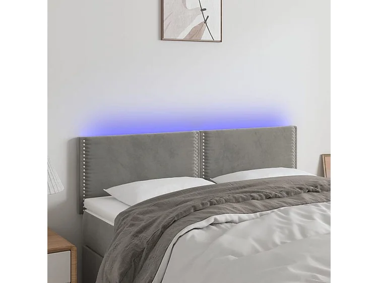 Tête de lit à LED Gris clair 144x5x78-88 Velours