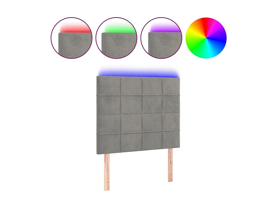 Tête de lit à LED Gris clair 90x5x118-128 Velours