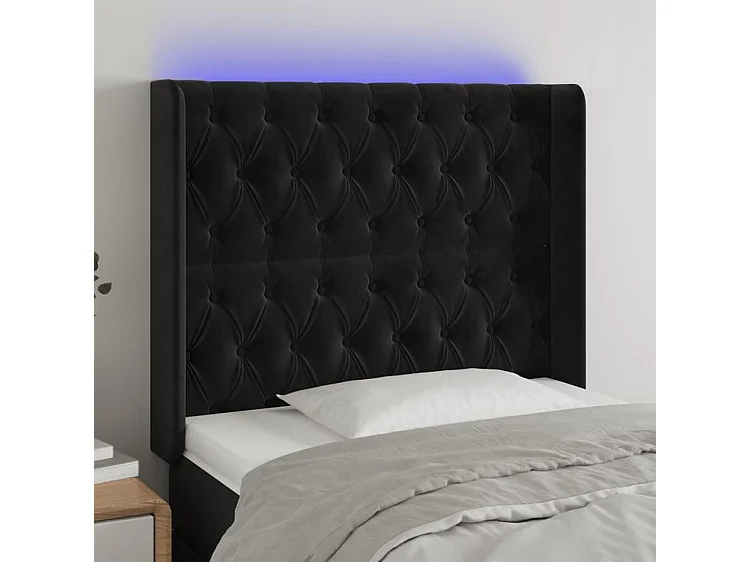 Tête de lit à LED Noir 103x16x118-128 Velours