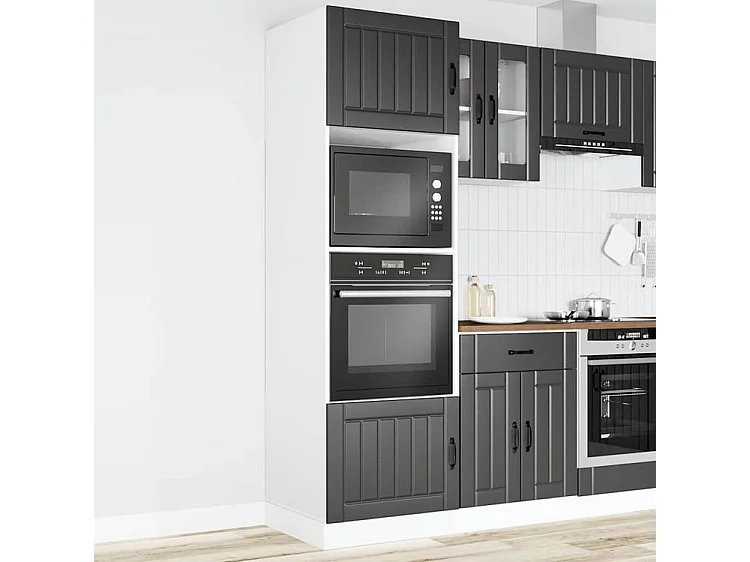 Armoire de four 2 pc Kalmar noir bois d'ingénierie