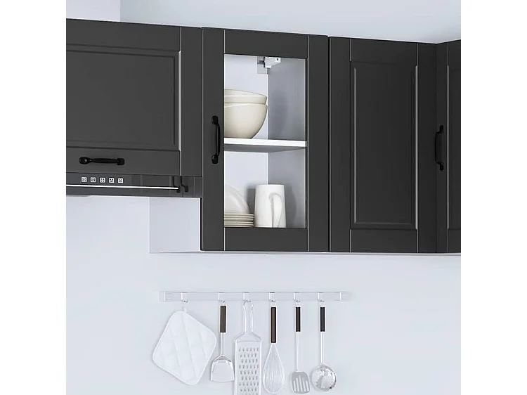 Armoire murale de cuisine avec porte en verre Porto noir