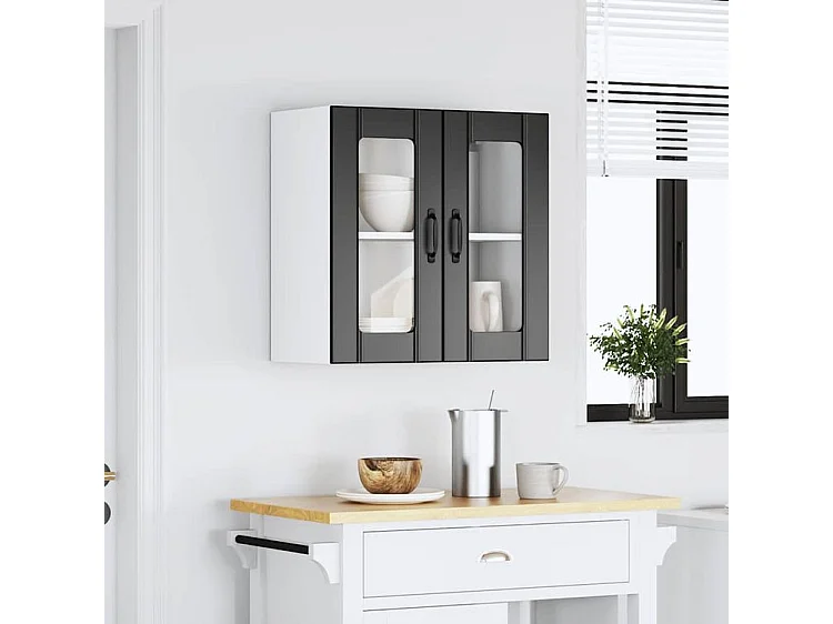 Armoire murale de cuisine avec porte en verre Lucca noir