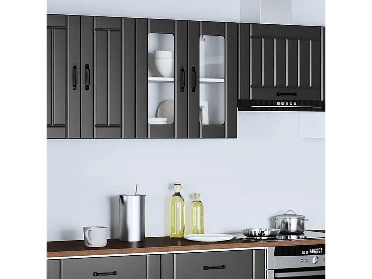 Armoire murale de cuisine avec porte en verre Lucca noir