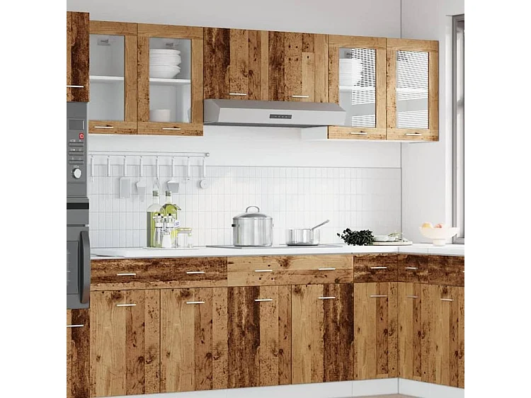 Armoire en verre suspendue vieux bois 40x31x60