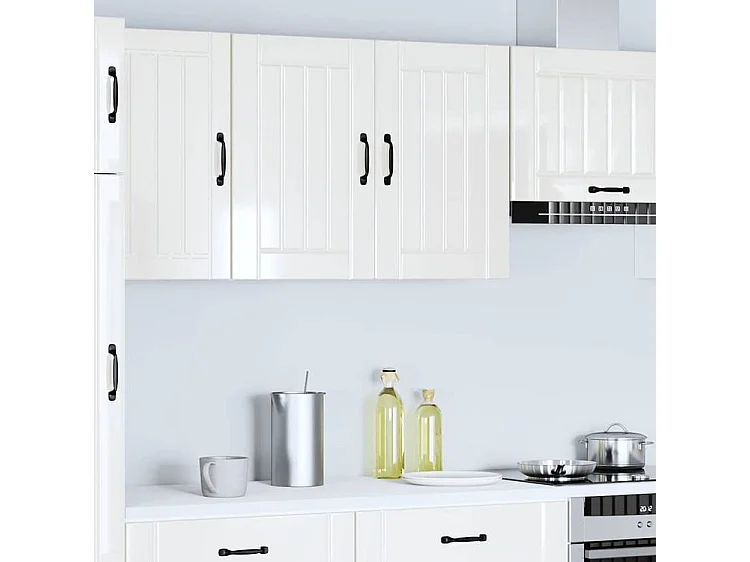 Armoire murale de cuisine Lucca blanc brillant bois ingénierie