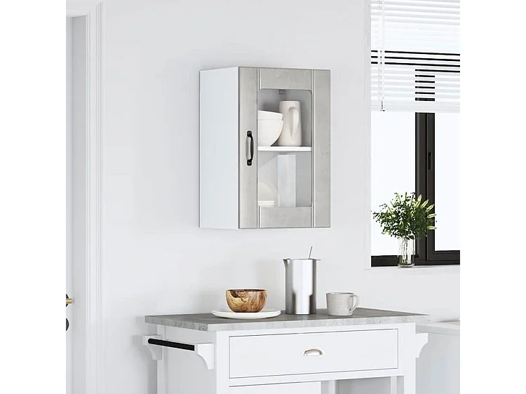 Armoire murale de cuisine avec porte en verre Lucca gris béton