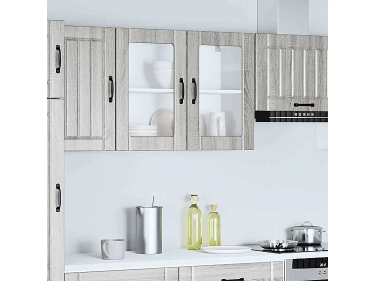 Armoire murale de cuisine et porte en verre Lucca sonoma gris