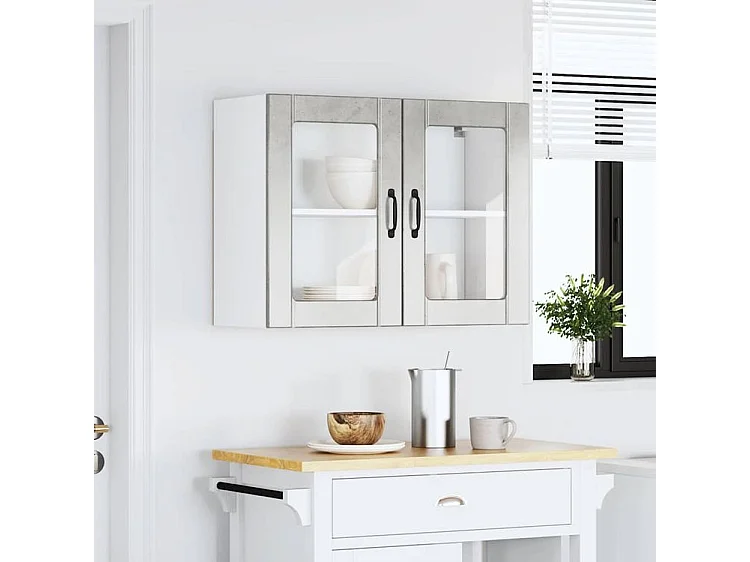 Armoire murale de cuisine avec porte en verre Lucca gris béton